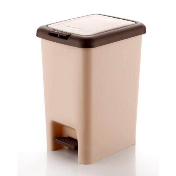 (Beige) Kitchen Foot Pedal Trash Can, Perfect for Narrow Spaces